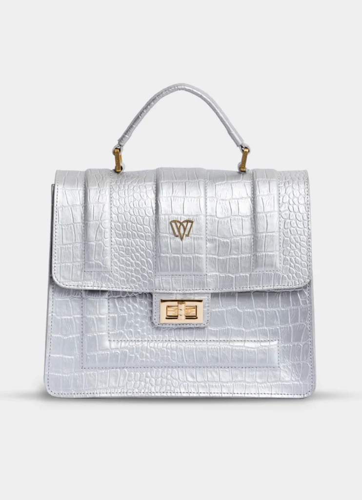 Pilar Small Satchel Bag | Crocodile <span> - </span>Plateado