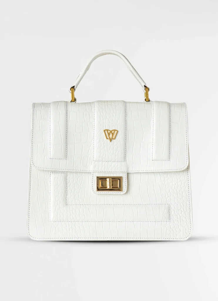 Pilar Small Satchel Bag | Crocodile <span> - </span>Blanco
